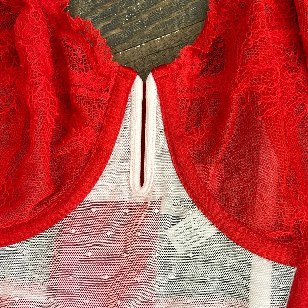 Auden Red & White Lace Underwire Bustier Longline‎ Bra Size XL